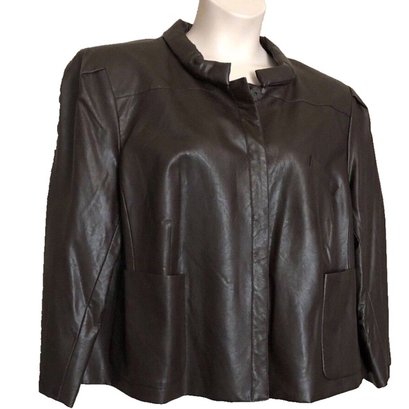 Jones New York Collection Brown Walnut Cropped Faux-Leather Jacket Plus Size 22W - Picture 4 of 12